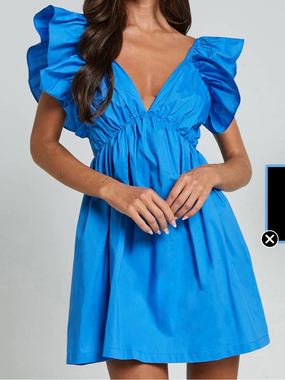 Showpo Cobalt V-Neck Mini Dress with Statement Puff Sleeves